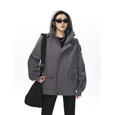 可二开发光贴片连帽工装冲锋衣大码M-5XL夹克女JK78076P85控128，女装短外套，星座226-1