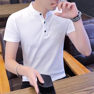 款8801夏装短袖t恤男装韩版纯棉男士立领POLO衫潮牌帅气图片