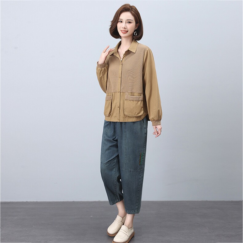 时尚休闲女装套装宽松显瘦长袖外套+牛仔裤两件套舒适百搭日常穿搭，女装套装/套裙，叶笙衣