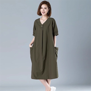 胖MM纯棉连衣裙女韩版宽松大码女装遮肚中年妈妈夏装显瘦全棉裙子图片