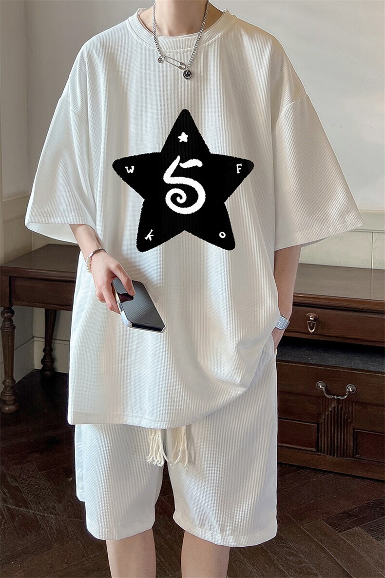 华夫格套装运动短袖t恤套装休闲两件套一套HZ84368-P44,男装T恤,电商A040