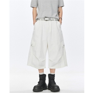 美式复古水洗纯色七分裤多口袋工装裤短裤阔腿裤男 KH139 特P53图片