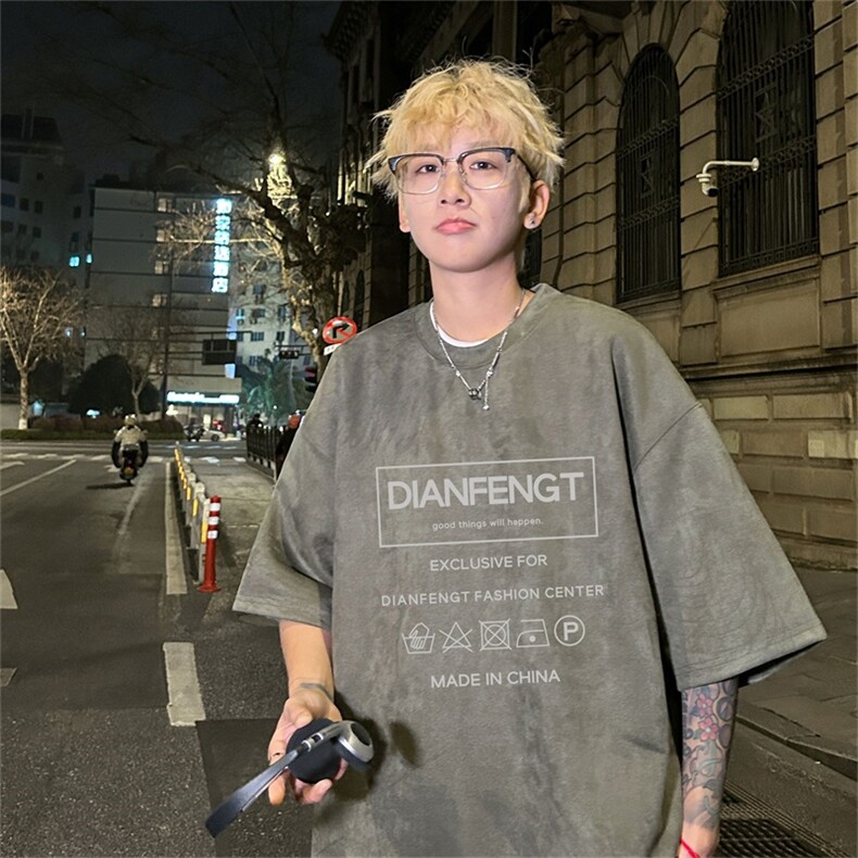 电商DSA028-DTLP2417特P19量大优供视频重磅麂皮绒短袖t恤男,男装T恤,电商A028