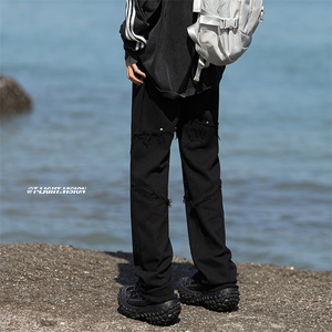 美式vibe风潮牌修身牛仔裤男款高街ins毛边直筒微喇裤 K7606-P42图片