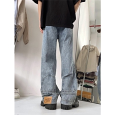 反穿主义~浅蓝色宽松直筒牛仔裤2XZ502-K738-P55控79，男装牛仔裤，星座502