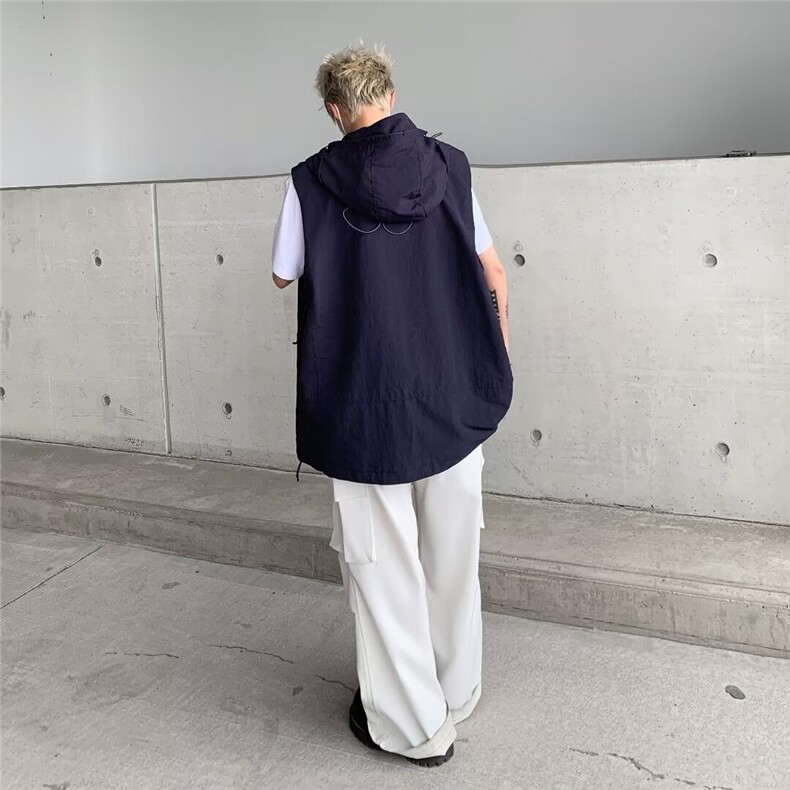工装马甲男秋季美式潮牌户外机能多口袋潮流百搭外穿休闲连帽外套,男装工装外套,星座1013