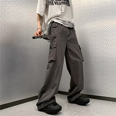 工装裤男美式街头翻盖腰头设计感直筒宽松阔腿裤百搭休闲长裤9分，男装休闲裤，星座601-2