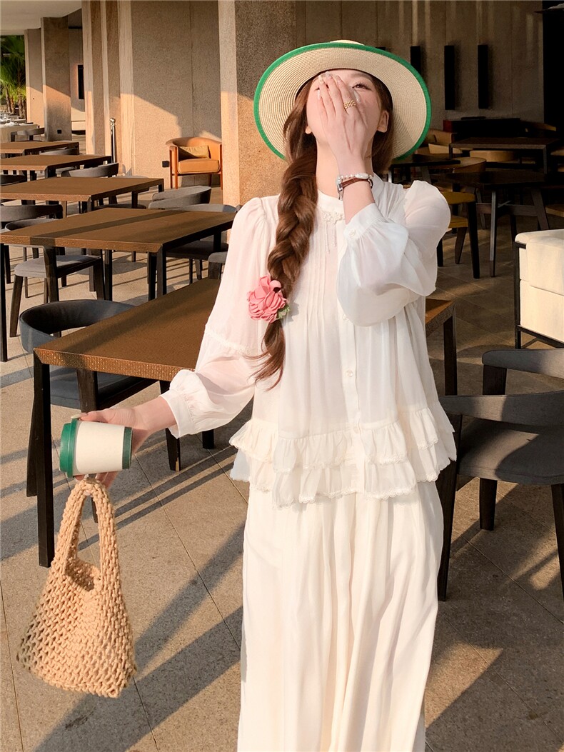 超仙时尚防晒套装女2026春夏新款半透减龄显瘦流行阔腿裙裤两件套,女装套装/套裙,衣秀之家