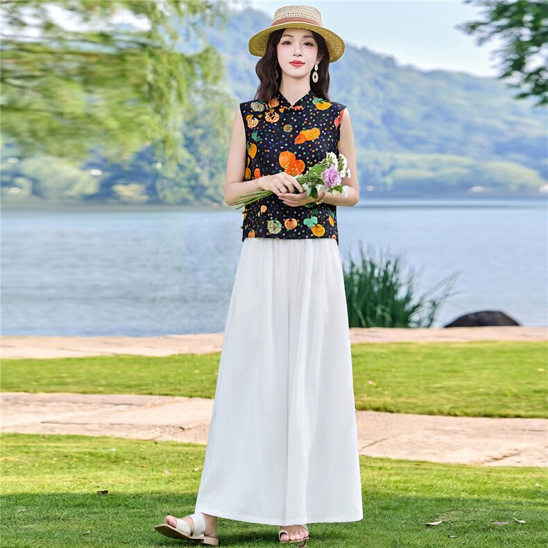 现货2026年夏季新中式上衣麻料阔腿裤子，可分开卖,女装套装/套裙,艾仟回(原伊仟回)