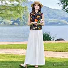 现货2026年夏季新中式上衣麻料阔腿裤子，可分开卖，女装套装/套裙，艾仟回(原伊仟回)