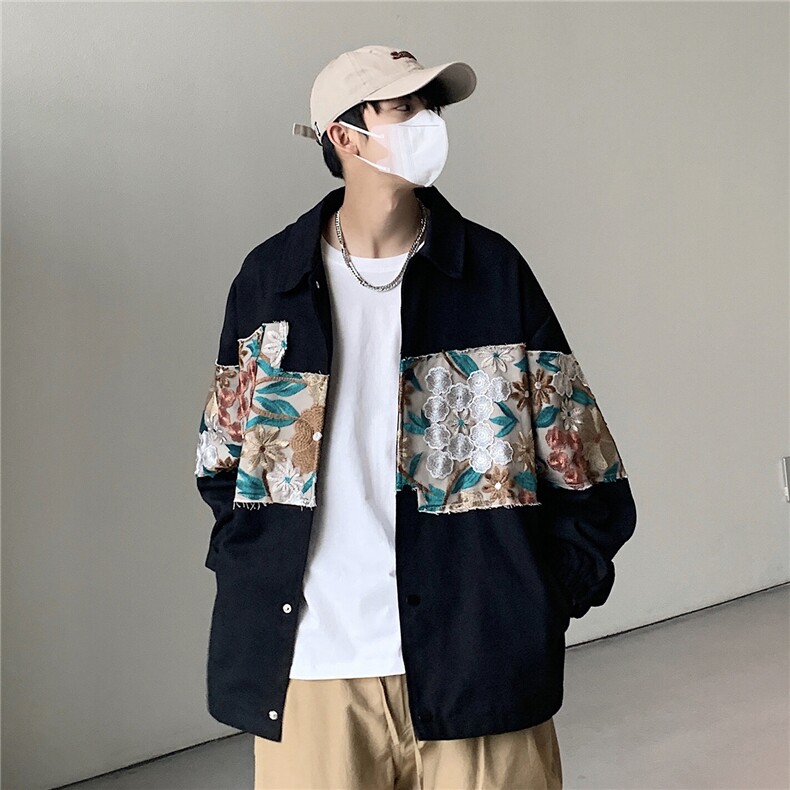 2025秋季新款港风休闲宽松外套M-5XL男潮拼接翻领夹克7568P85,男装夹克,星座227-7