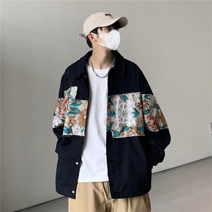 2025秋季新款港风休闲宽松外套M-5XL男潮拼接翻领夹克7568P85图片