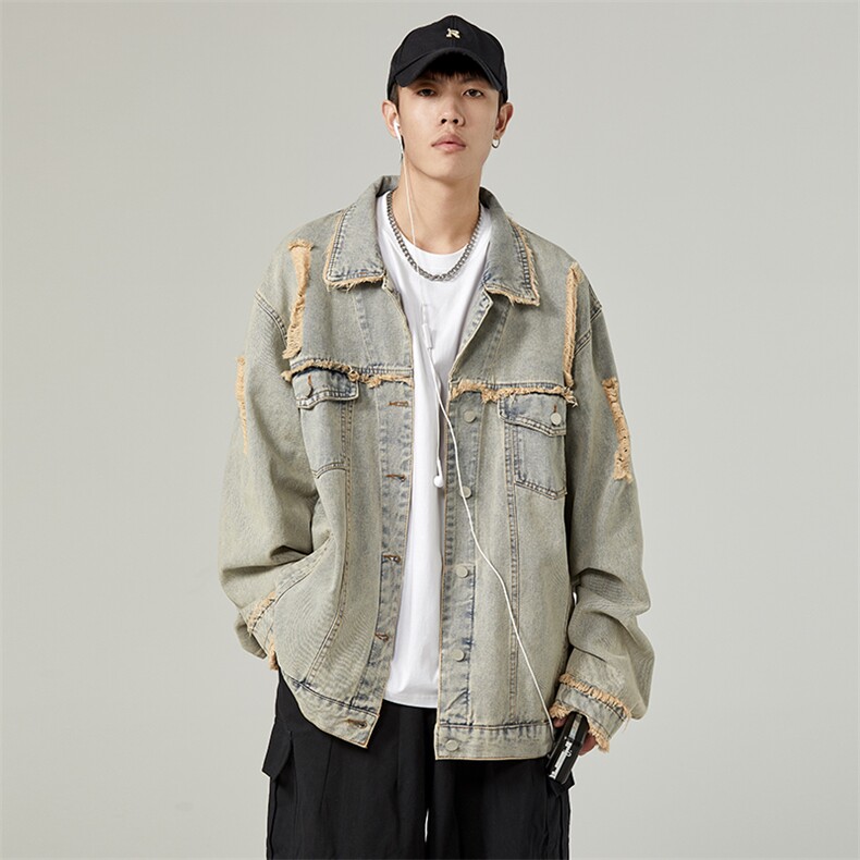 美式复古水洗做旧破洞牛仔夹克男炸街痞帅宽松BF风外套JC680-P60,男装夹克,星座1008