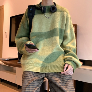 秋季新品设计师自制渐变毛衣男宽松美式针织图片