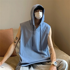 港风i高街宽松无袖t恤韩版ins潮牌潮流短袖连帽背心男T961-P25，男装T恤，星座512-2