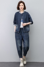 今年流行时尚小个子妈妈2025新款春秋装牛仔外套哈伦裤女，女装牛仔外套，悦见她