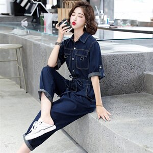 牛仔连体裤女2026夏季新款欧货时尚设计感气质修身显瘦减龄裤子潮，女装套装/套裙，E百度