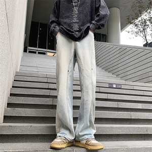 开春新品牛仔美式男款坠感拼接暗扣直筒长裤宽松N09177-P45图片