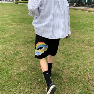 冰丝短裤男士大码宽松休闲五分裤男运动中裤 港风8007-P20图片
