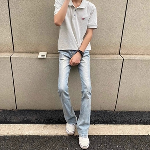 美式直筒显瘦弹力牛仔裤薄款高街vibe修身微喇叭cleanfit裤子潮图片