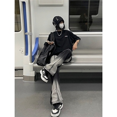 春季黑色扎染渐变牛仔裤男潮牌欧美街头设计感微喇裤LG9377-P48，男装牛仔裤，星座1008