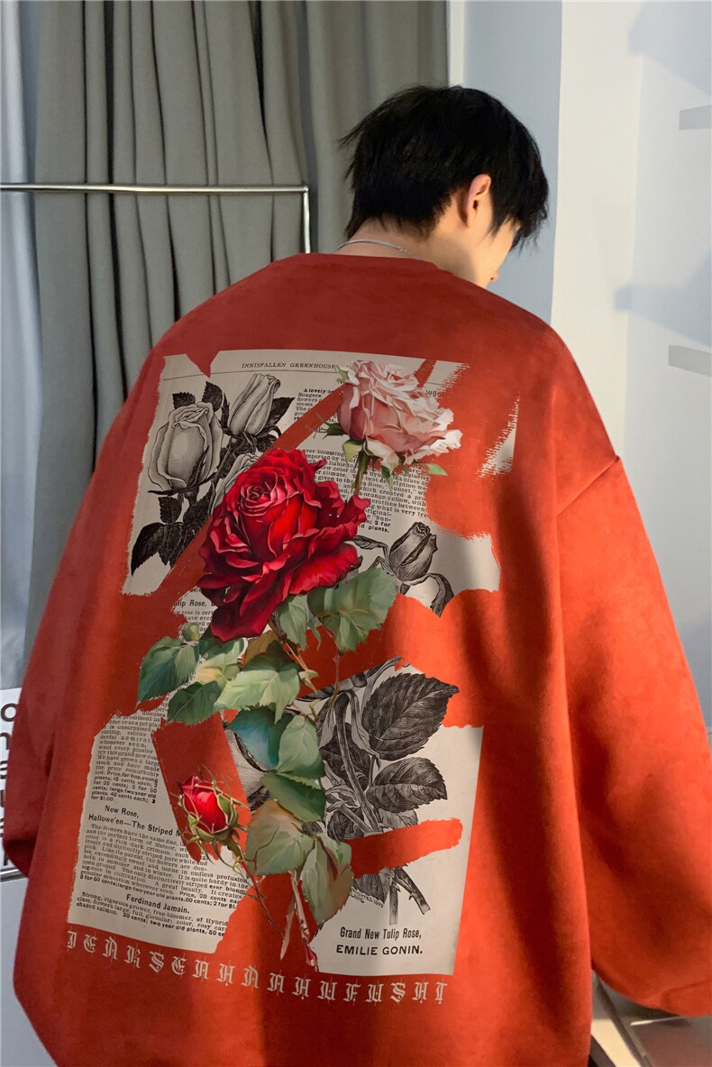 抖音品质麂皮绒港风复古玫瑰宽松休闲卫衣JK23388特批36-控59,男装卫衣,星座605(原A050)