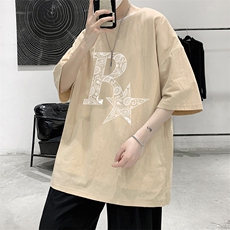 YT26328-P30亚麻短袖t恤男大码五分袖男宽松七分袖大皂风模特，男装T恤，电商A040