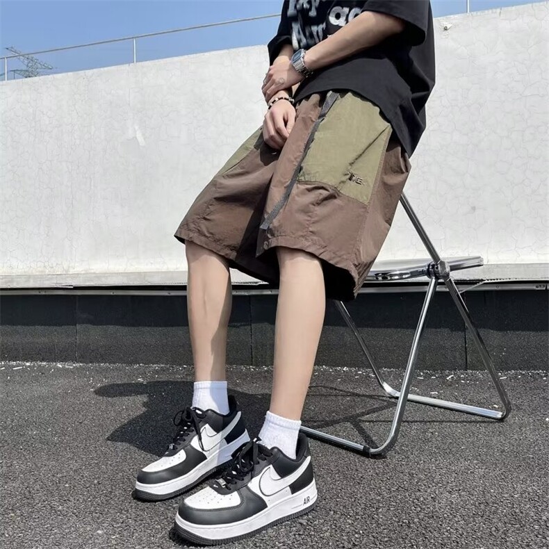 日系复古拼色工装短裤男夏季宽松防水五分裤透气运动中裤K6002,男装牛仔裤,星座1116A-1（原606A）