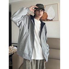 抖音得物二开美式高街重磅结构双层撞色连帽卫衣开衫外套W116，男装卫衣，电商A486