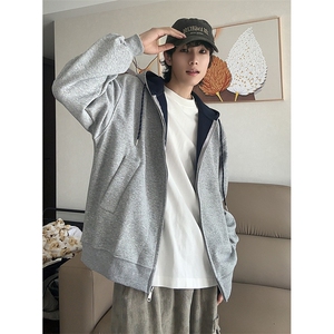 抖音得物二开美式高街重磅结构双层撞色连帽卫衣开衫外套W116图片