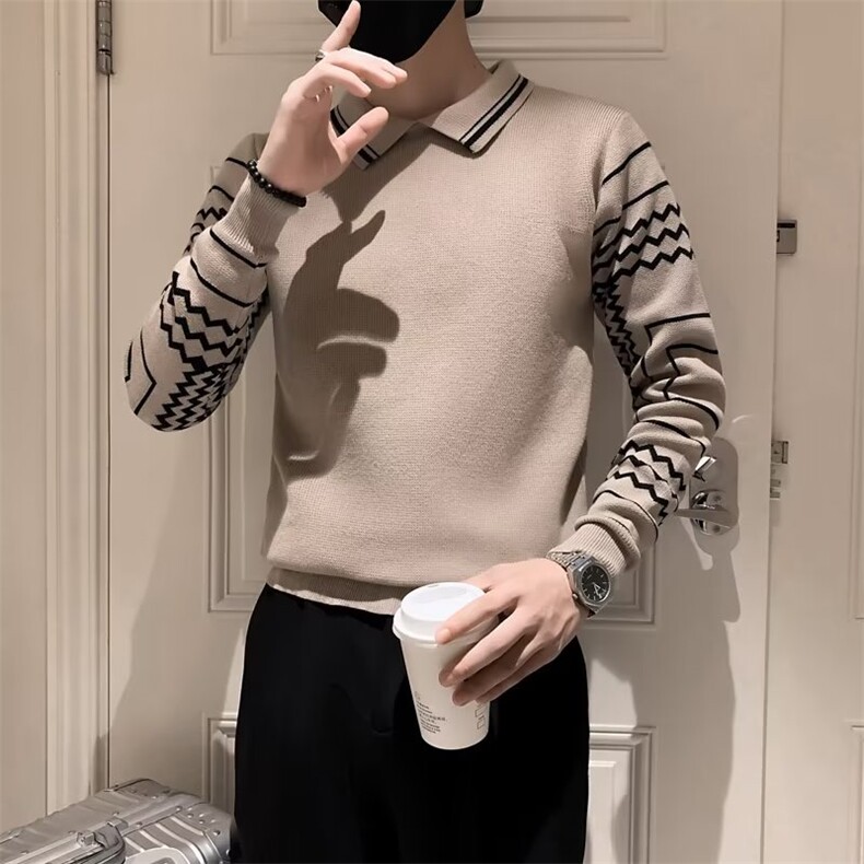 翻领毛衣男士秋冬季长袖打底衫修身气质潮牌男装针织衫S542-P48图片