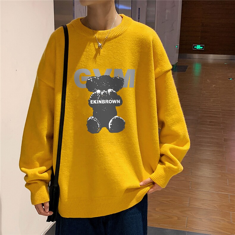 1港风圆领中性情侣潮流大码M-5XL印花毛衣男外套7695P48加绒P55,男装针织衫/毛衣,星座226-2