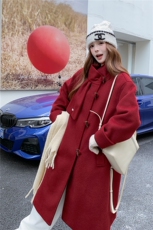 2025冬季新款加厚红色长款呢大衣203-9530-P215-K298，女装毛呢外套，浪娴服饰