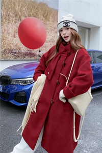 2025冬季新款加厚红色长款呢大衣203-9530-P215-K298图片