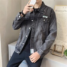 JK820-p90-限价138 现货店主风牛仔夹克肥仔量足破洞印花大码图片