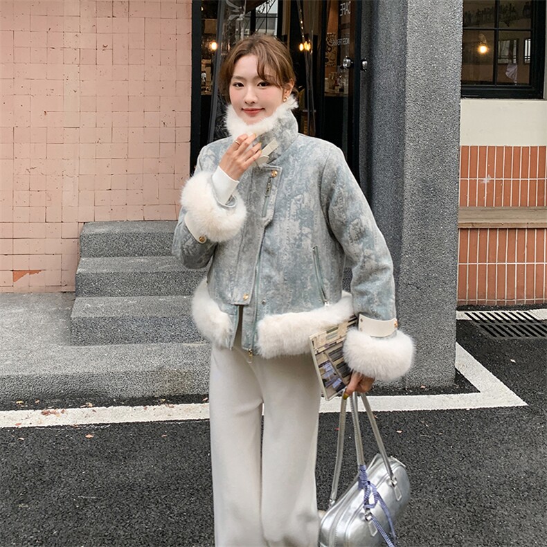 冬季新款韩版宽松显瘦毛领短外套女装时尚百搭保暖棉服,女装短外套,灵力轩