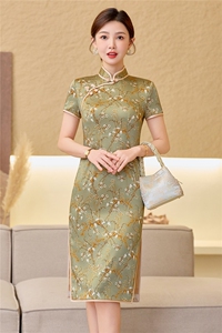 杭州品质真丝中长裙复古印花连衣裙女春夏日常修身潮流真丝旗袍图片