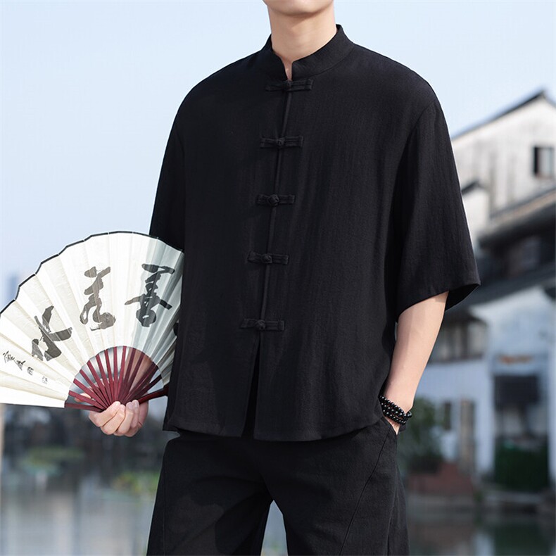 夏季风盘扣七分袖衬衫男士大码上衣CS2501-P6578,男装T恤,电商A008