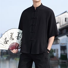 夏季风盘扣七分袖衬衫男士大码上衣CS2501-P6578，男装T恤，电商A008