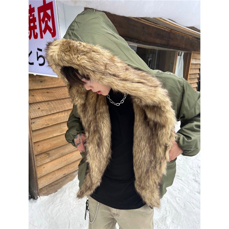 JY513-P115大毛领帽宽松夹棉加厚棉服毛毛拼接纽扣棉衣夹棉保暖,男装棉衣,星座1501-3