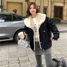 韩版羊羔毛短外套女2025冬季新款时尚加厚保暖毛茸茸派克服棉服，女装棉衣/棉服，2C057
