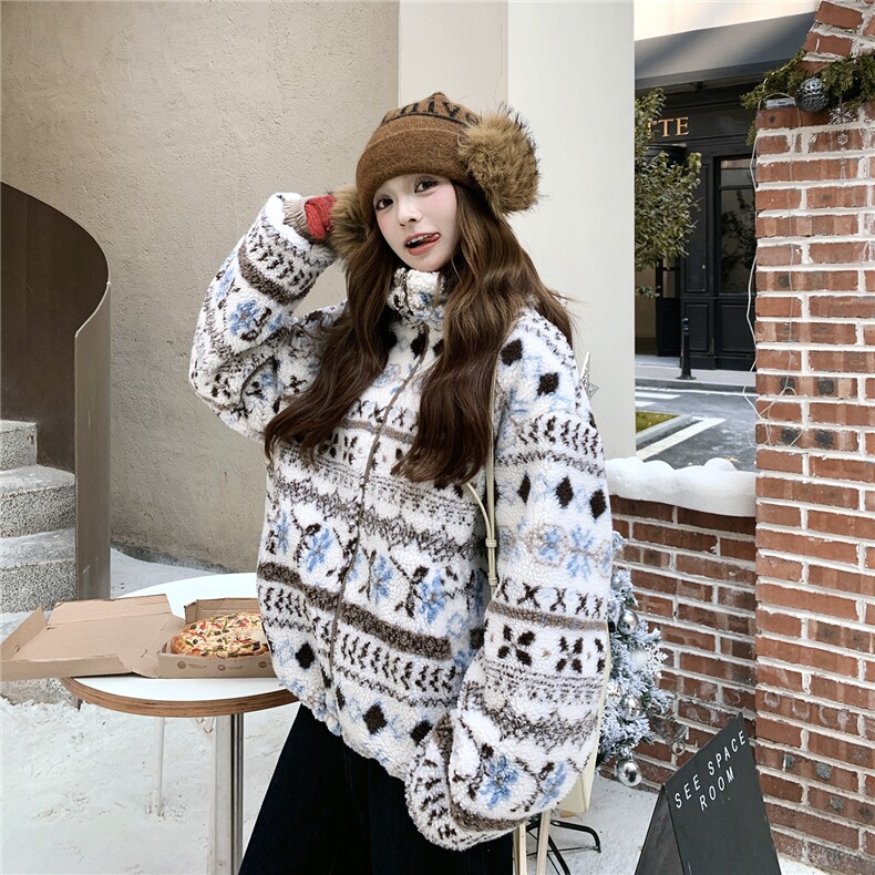 新品冰川雪人花纹费尔岛仿羊羔毛外套2C293-Q911-P205-K308图片