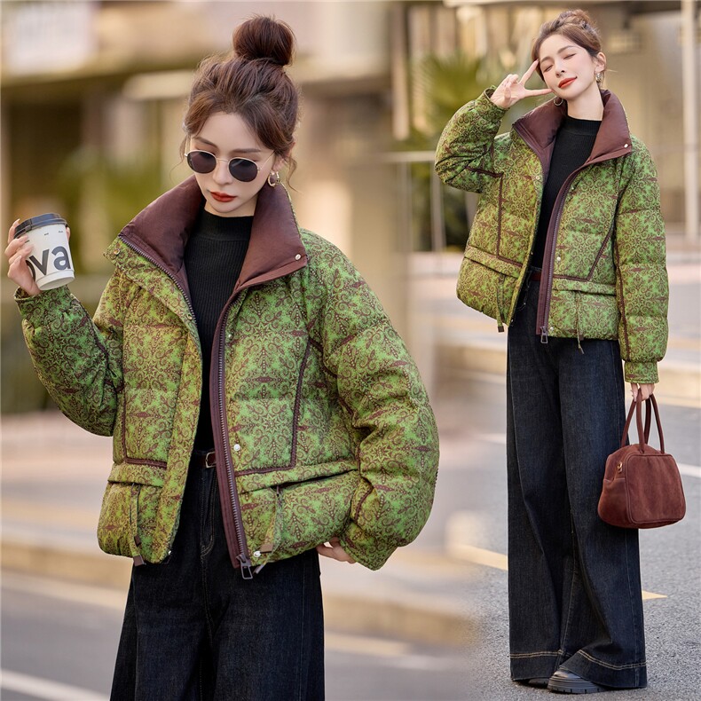 90绒白鸭绒羽绒服女2025冬季新款印花复古优雅加厚保暖，女装羽绒服，余墨