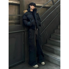 美式短款毛领羽绒服男款冬季痞帅高级感连帽派克棉服cleanfit外套，男装羽绒服，星座506A