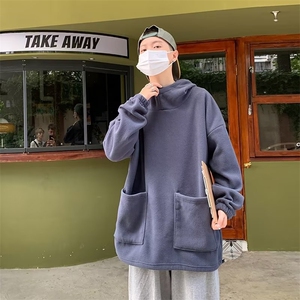 连帽卫衣男秋冬季纯色连帽情侣港风潮流潮牌高街加绒外套WY15-P35图片