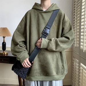 主推 麂皮绒卫衣男港风宽松带帽字母外套 416B-WY661-P58限78图片
