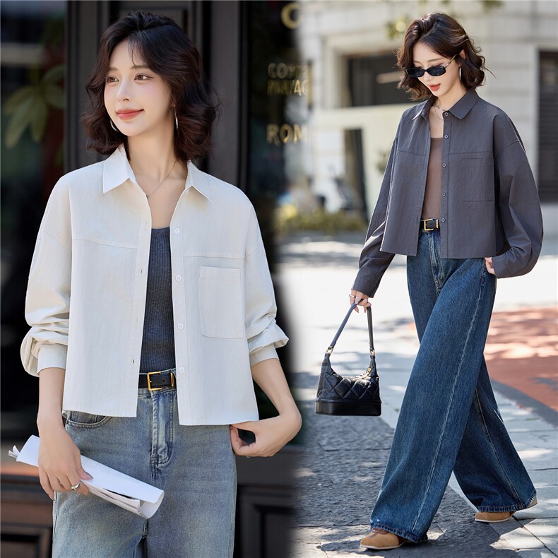 3118时尚休闲背心+翻领衬衣两件套装，女装短外套，香莘料