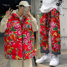 TT1男女团队表演出汉服班服花棉马甲加绒裤套装新中式大码情侣潮，男装休闲套装，星座115A(原星座507）
