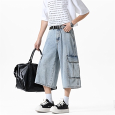 夏季2025新款美式大口袋7分牛仔裤阔腿裤xz906-1-K1270P58控88，男装牛仔裤，星座906-1（原电商a316-2）