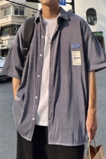 1港风情侣贴布衬衫大码M-5XL网红潮短袖衬衫男DCS7813P45控68，男装衬衫，星座226-2